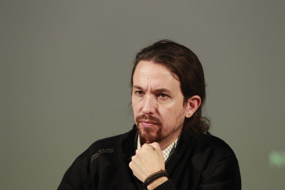 Pablo Iglesias en la sede de Podemos.