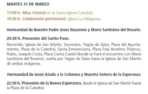 Programa martes 31 de marzo