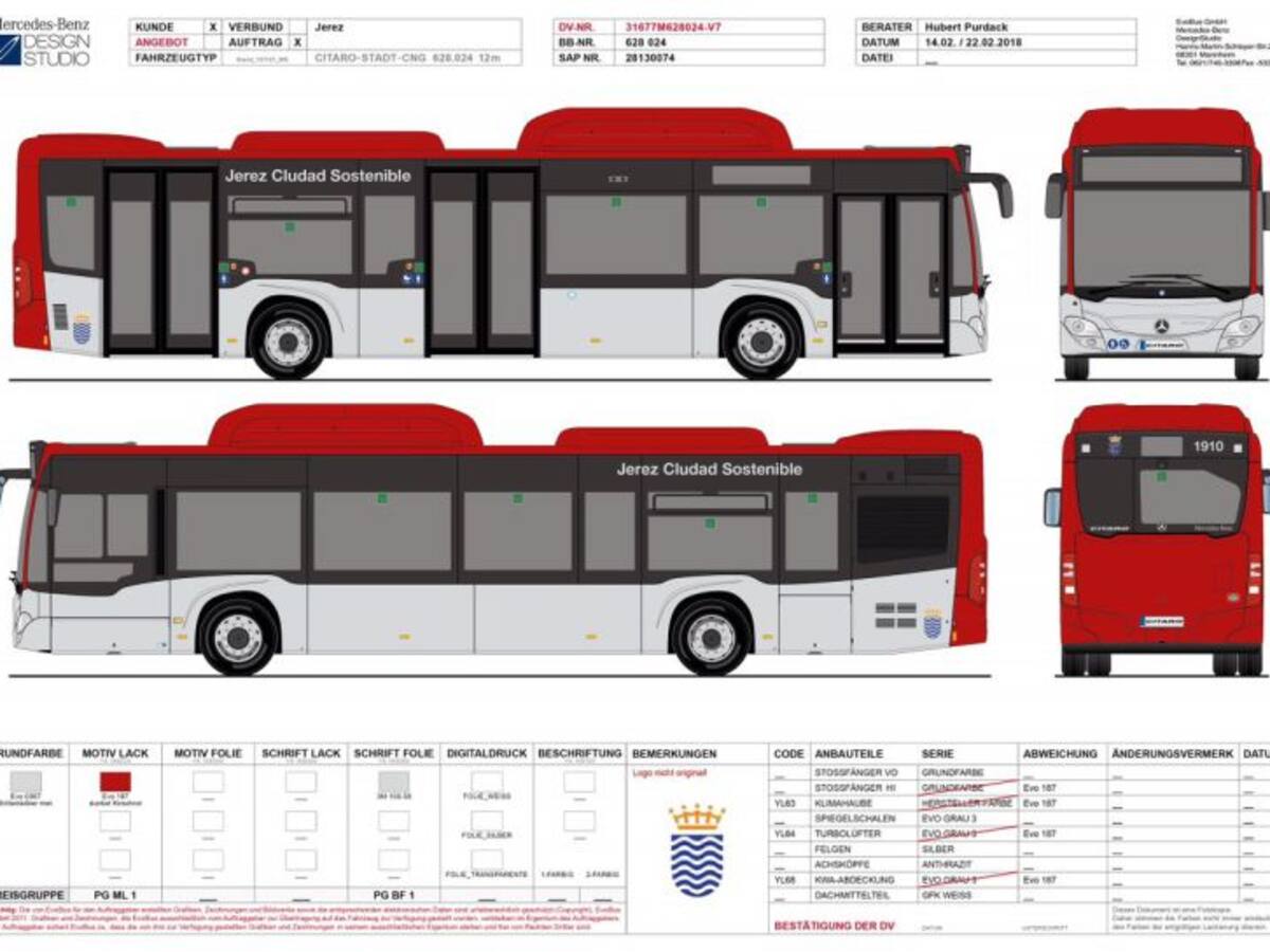Los autobuses urbanos de Jerez serán rojos y grises