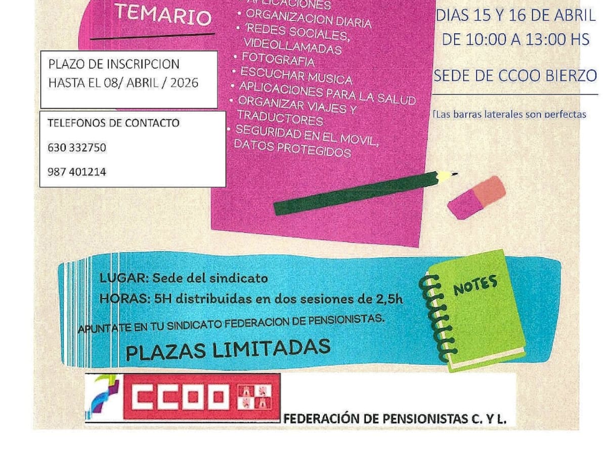 El sindicato CCOO abre un curso en Ponferrada para enseñar el uso de moviles a mayores