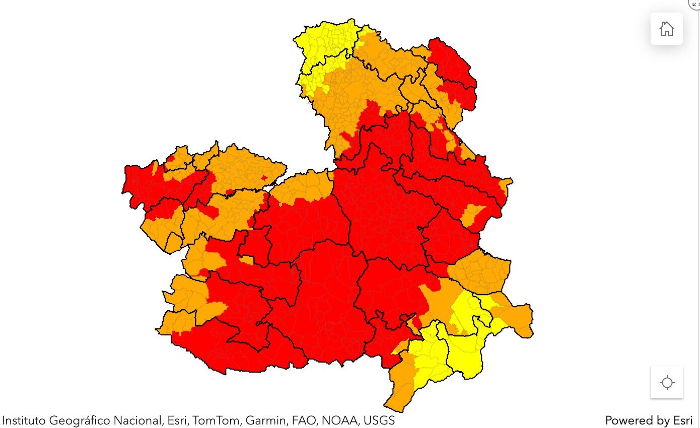 Mapa del índice de propagación de incendios en Castilla-La Mancha para este lunes 18 de agosto