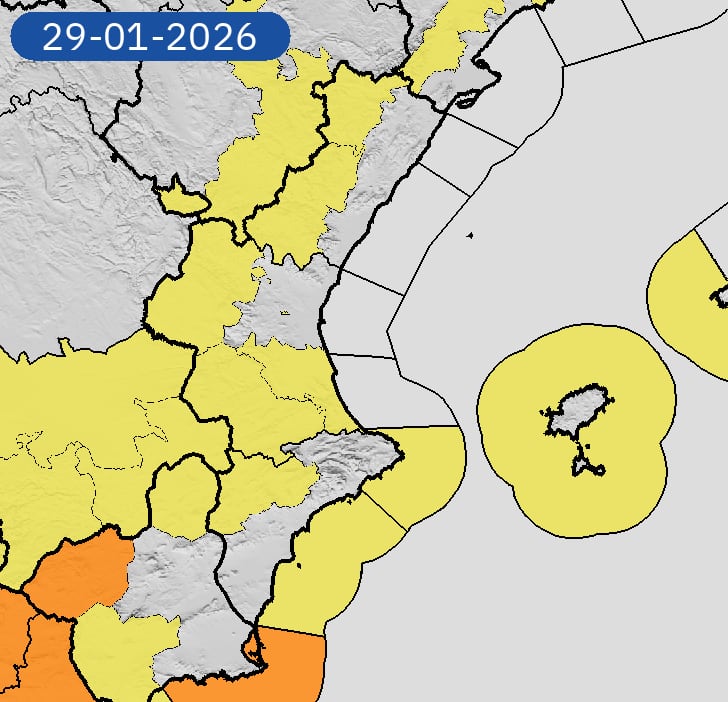 Alertas del 112 en la Comunitat Valenciana para este jueves 29 de enero. Fuente: GVA 112 CV