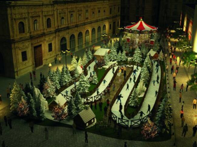 Así quedará la Plaza de San Francisco con la pista de hielo y el carrusel