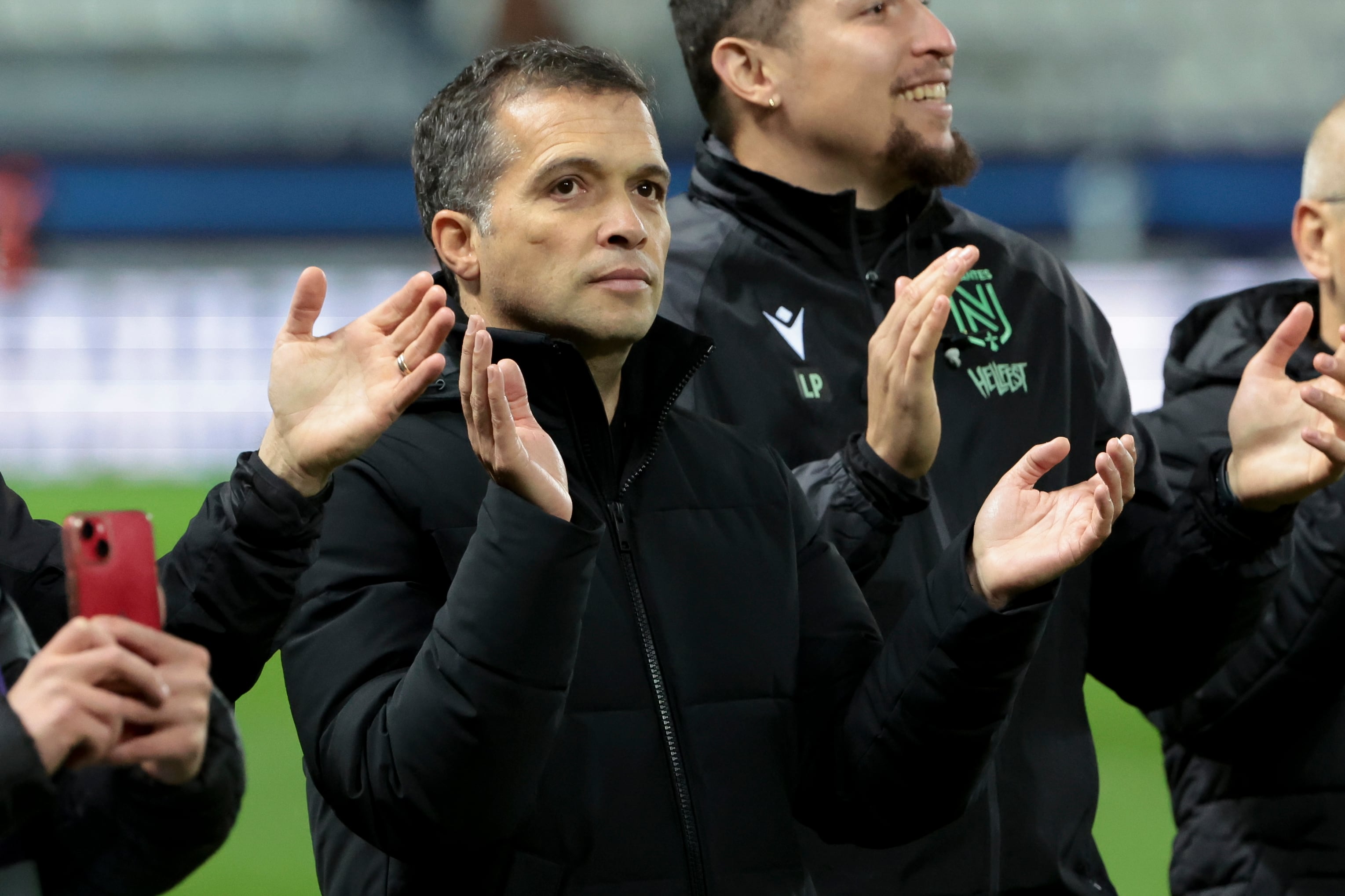 PARIS, FRANCE - OCTOBER 25: Coach of FC Nantes Luis Castro celebrates the victory following the Ligue 1 McDonald's football match between Paris FC and FC Nantes at Stade Jean Bouin on October 25, 2025 in Paris, France. (Photo by Jean Catuffe/Getty Images)