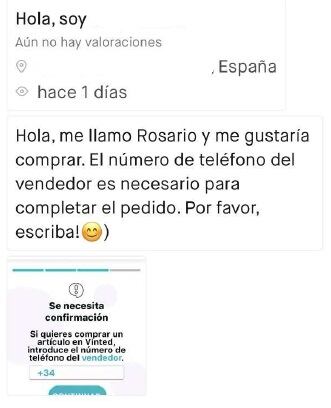 Pantallazo de una posible estafa de compra-venta por internet