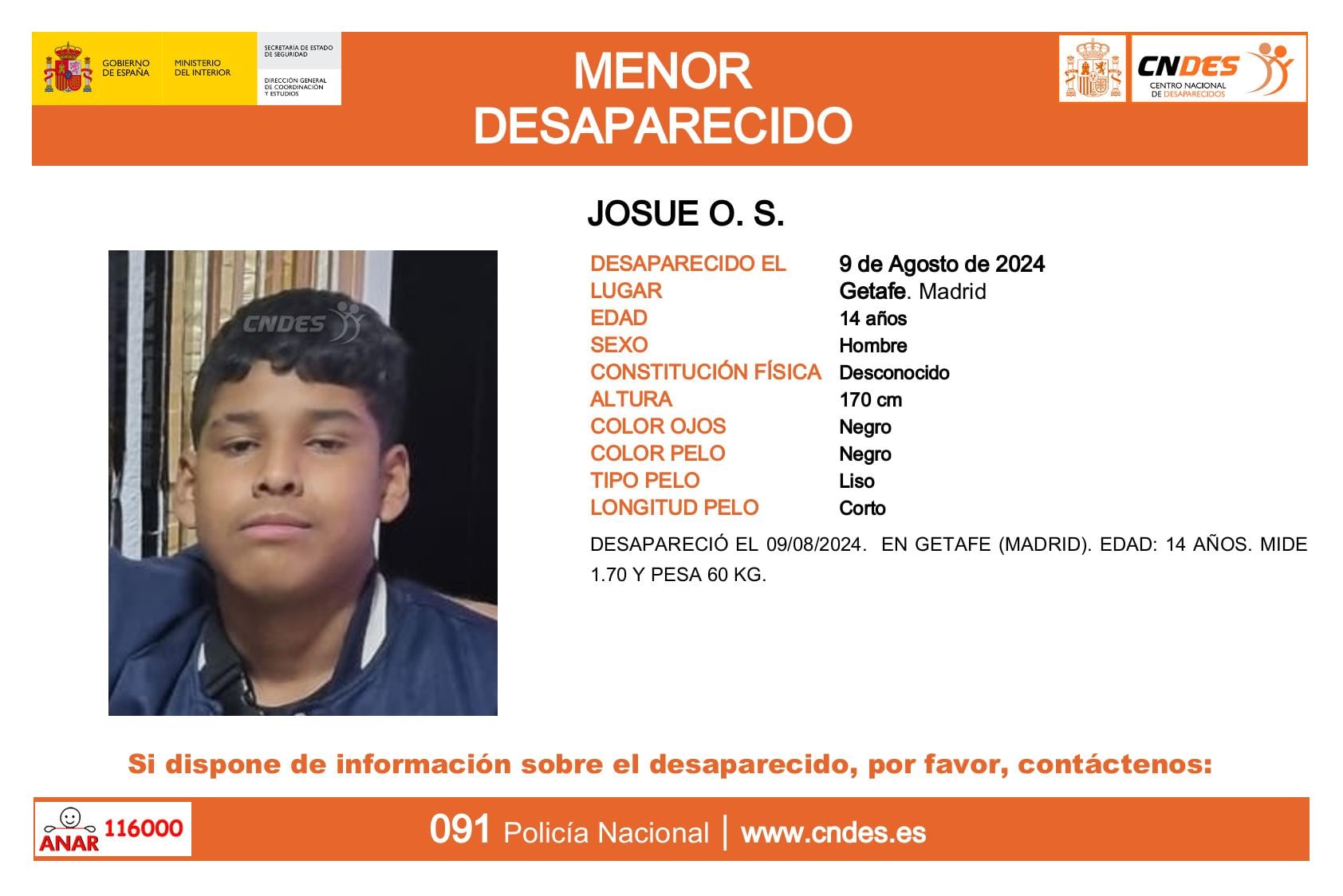 Josue O. S., desaparecido en Getafe