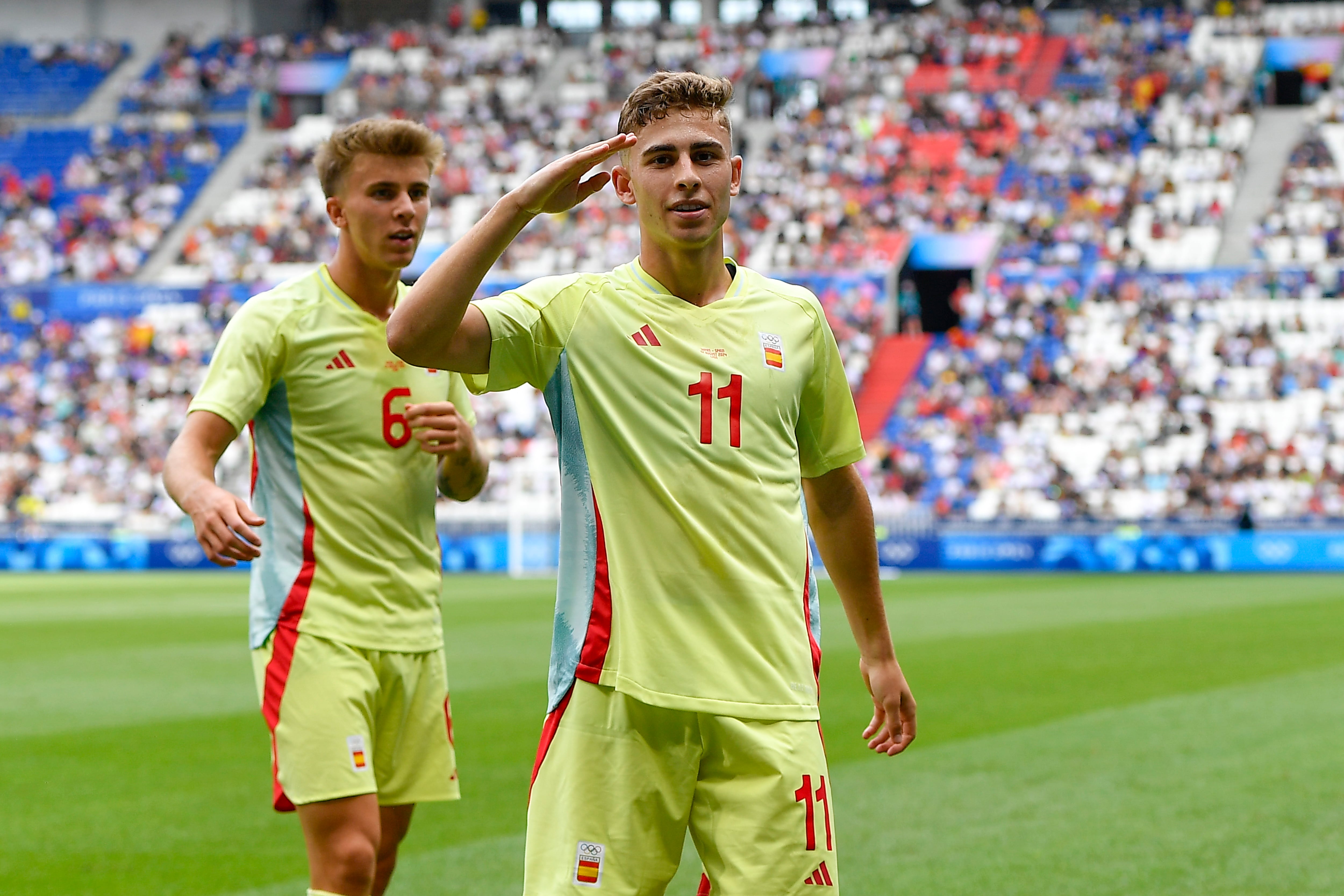 Fermín López celebra su gol ante Japón en los Juegos Olímpicos de París