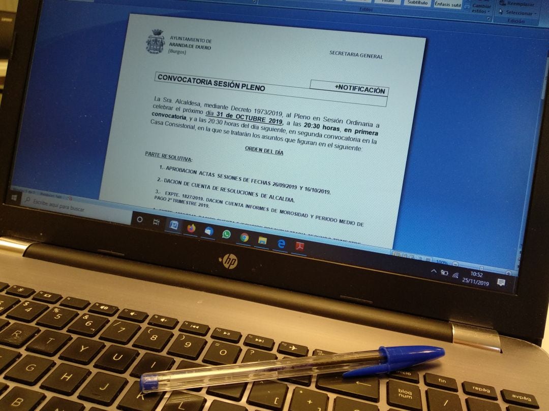 Imagen de convocatoria de un pleno anterior