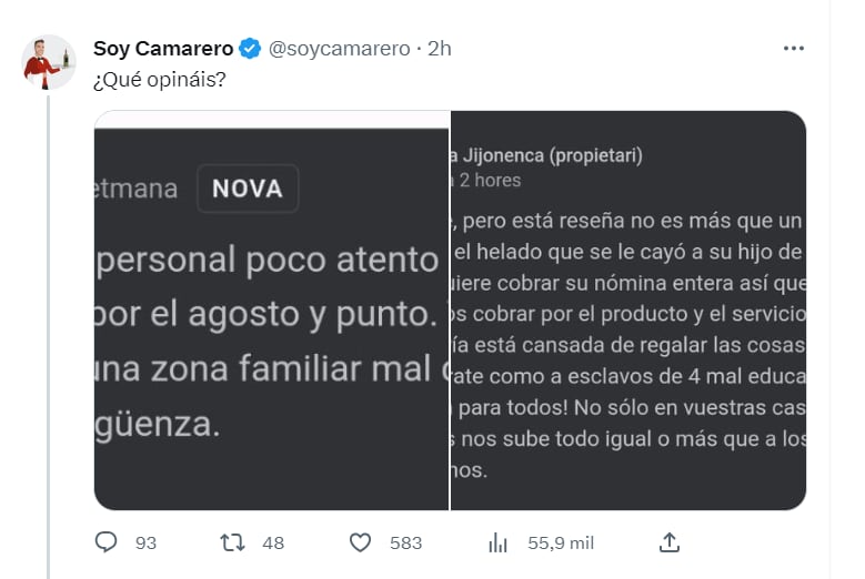 Un tweet de Soy Camarero.