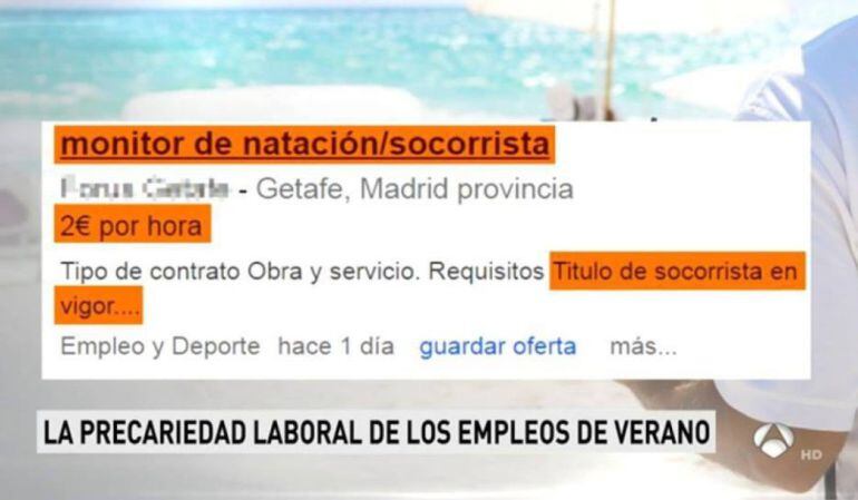 La oferta de trabajo denunciada