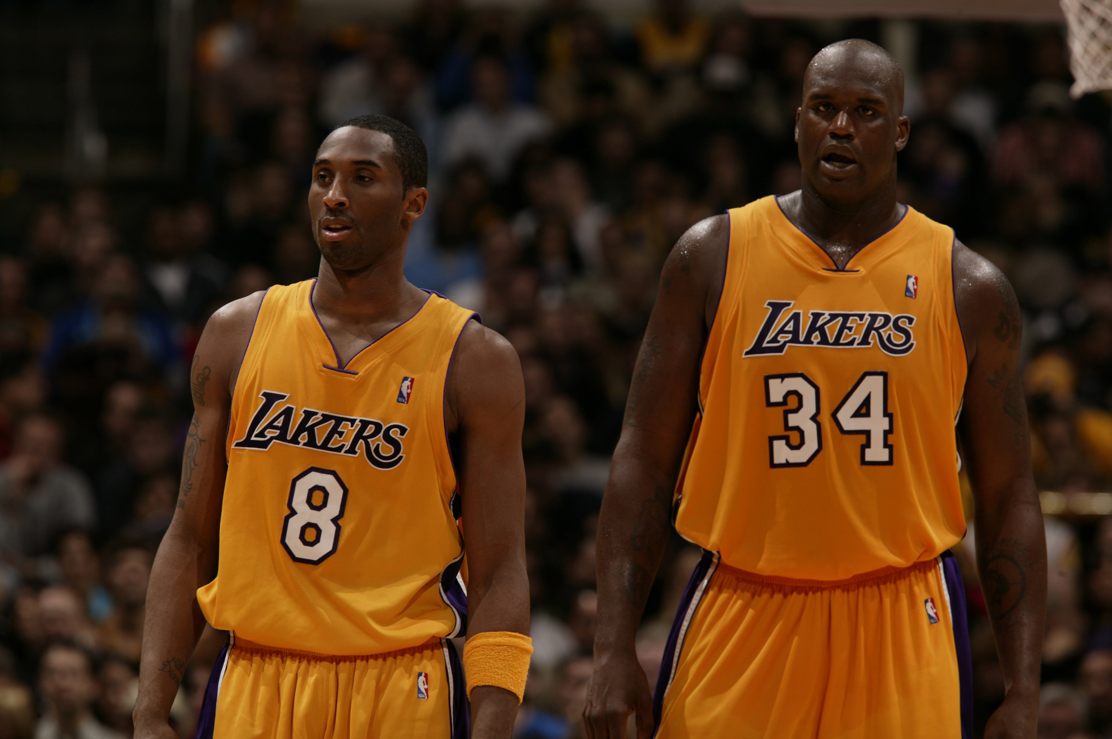 Kobe Bryant y Shaquille O&#039;Neal.