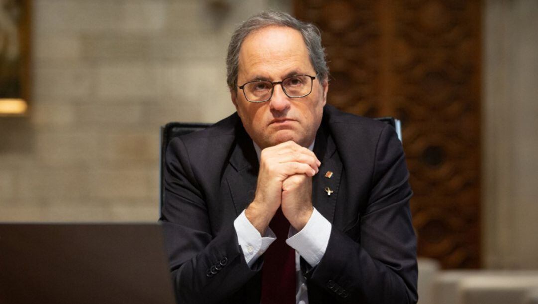 El president Quim Torra durant una reunió a Palau