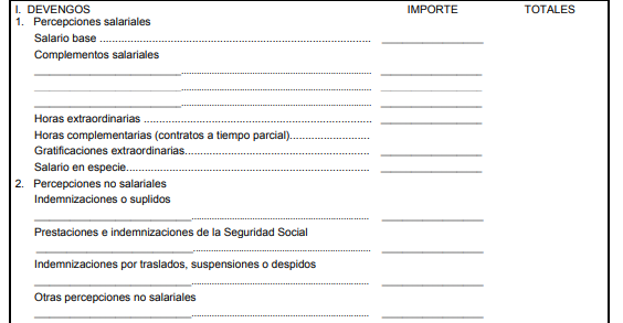 En el apartado de Devengos se incluyen las percepciones salariales y no salariales