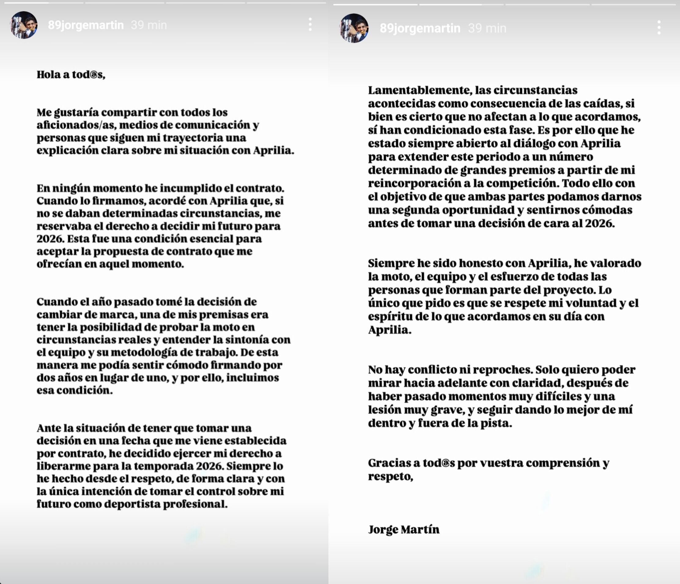 Comunicado Jorge Martín