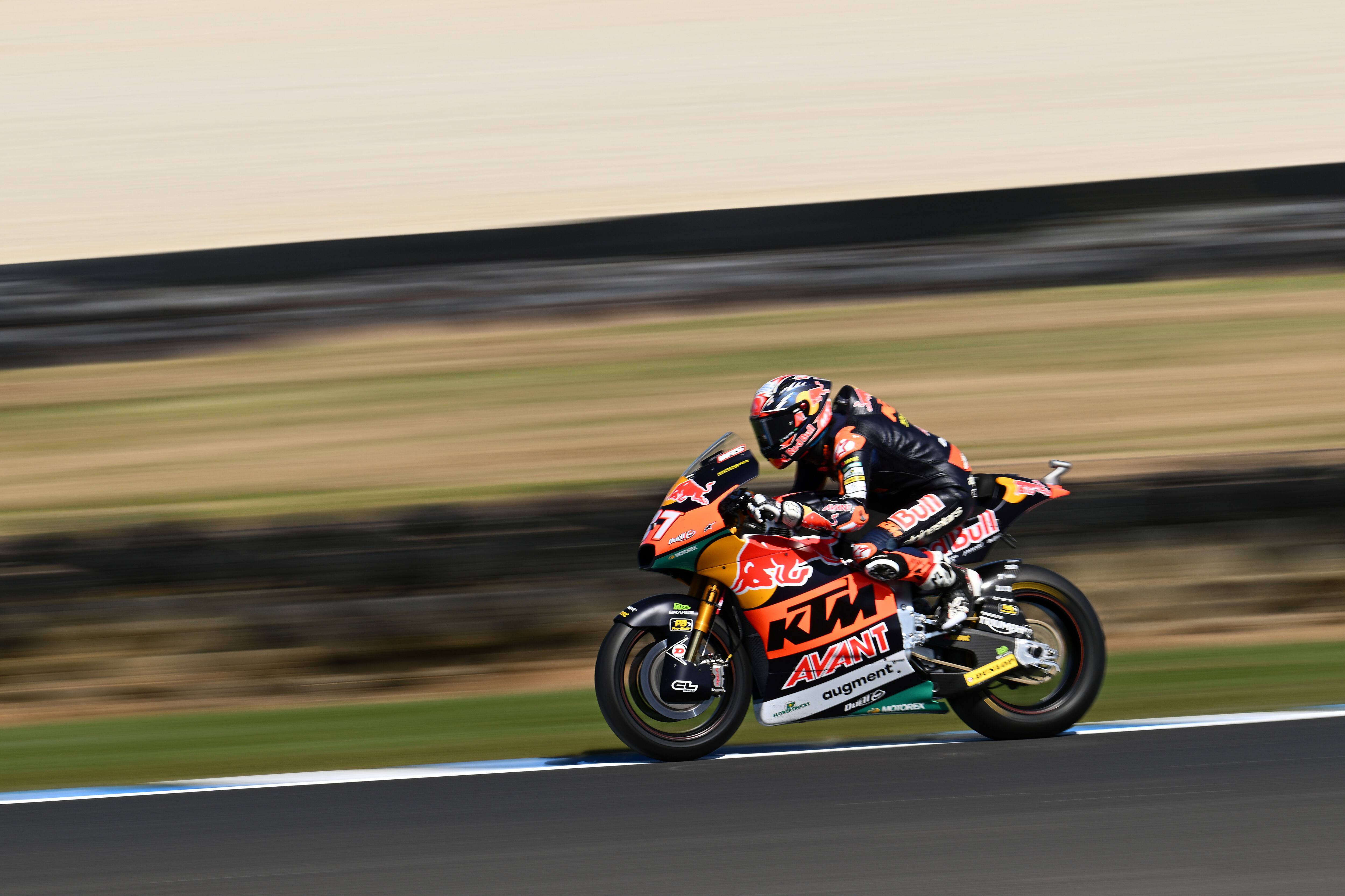 Phillip Island (Australia), 20/10/2023.- Pedro Acosta of Spain for Red Bull KTM Ajo during Moto2 Free Practice One during the Australian Motorcycle Grand Prix at the Phillip Island Grand Prix Circuit on Phillip Island, Victoria, Australia, 20 October 2023. (Motociclismo, Ciclismo, España) EFE/EPA/JOEL CARRETT AUSTRALIA AND NEW ZEALAND OUT
