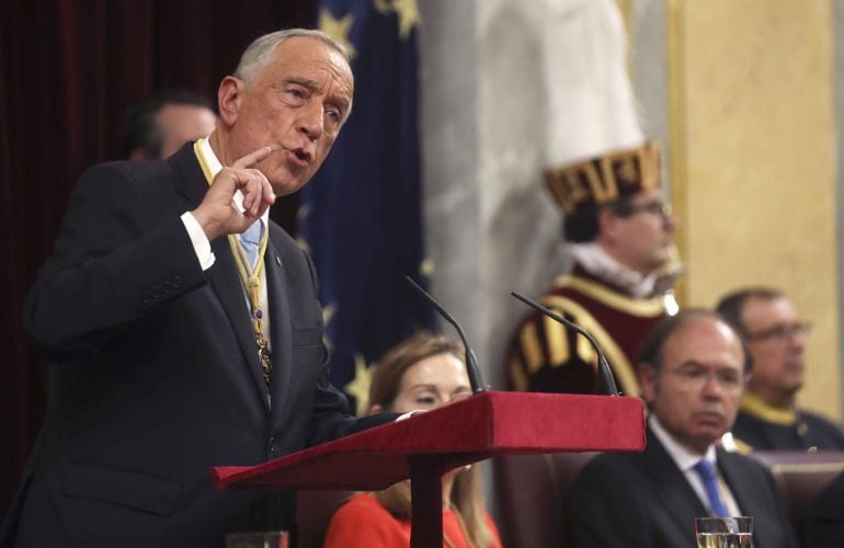 El Presidente de Portugal, Marcelo Rebelo de Sousa, en una visita al Congreso de los Diputados