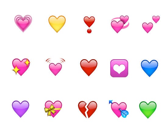 Los quince corazones del mundo emoji.