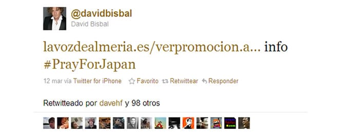 Bisbal aprovecha la etiqueta de Twitter de apoyo a Japón para promocionar un concierto