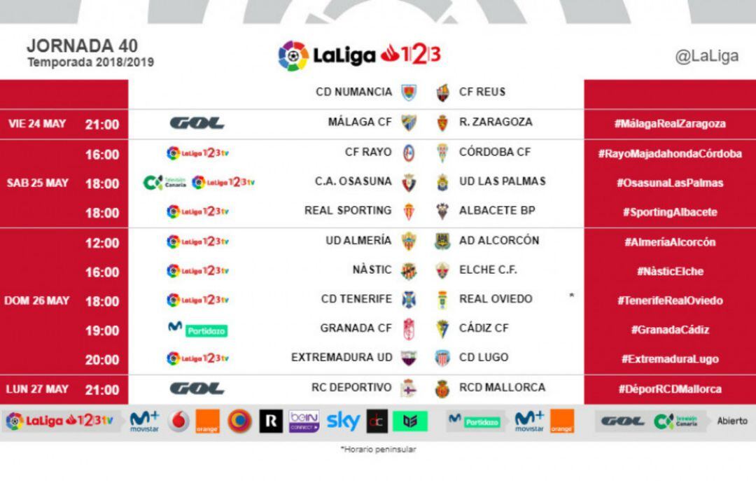 Así anunció LaLiga los horarios de la jornada 40 en Segunda