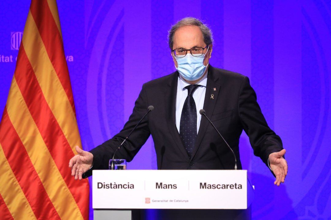 El presidente de la Generalitat, Quim Torra, en rueda de prensa en el Palau