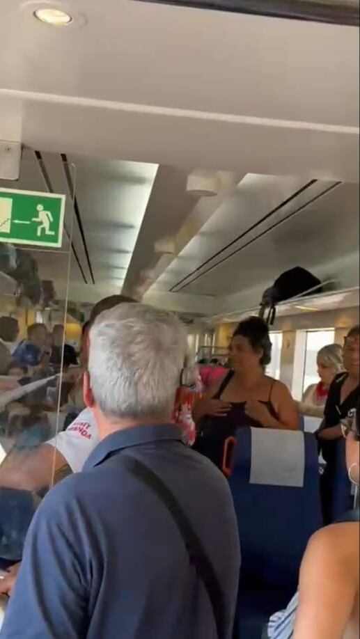 Foto del interior de un vagón de RENFE durante un parón de hora y media en Castejón de Ebro, Navarra