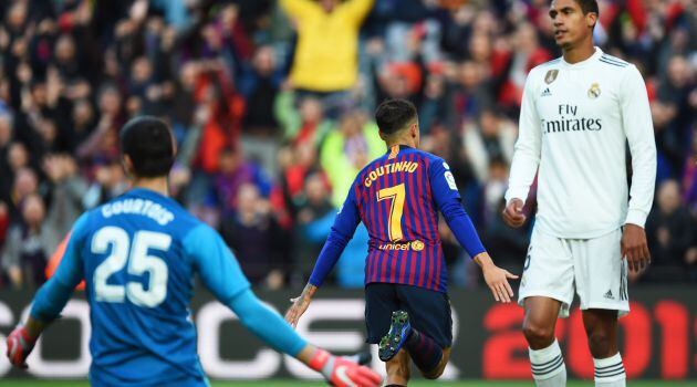 Coutinho celebra su gol ante el Real Madrid