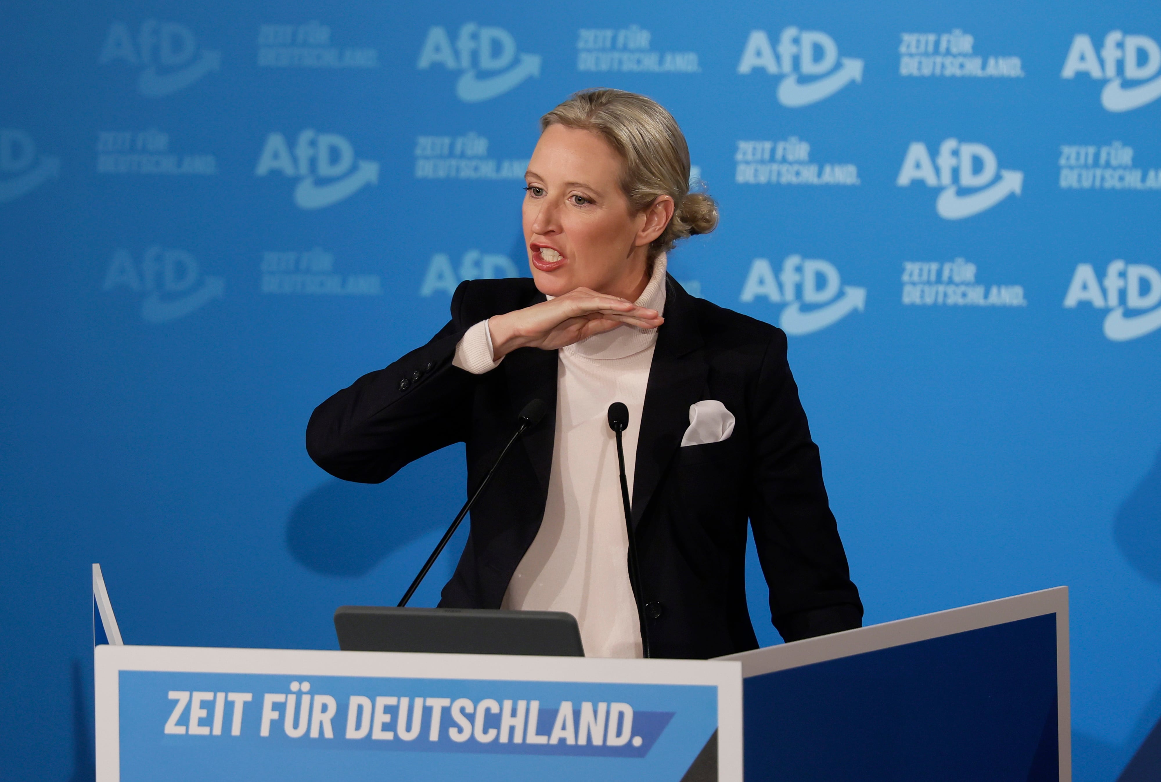 La candidata de la ultraderechista Alternativa para Alemania, Alice Weidel, en un acto electoral en Heidenheim