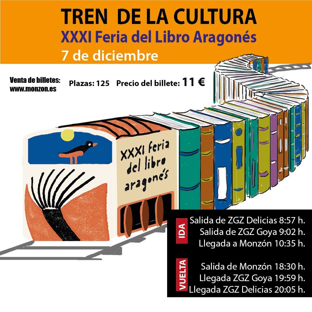 Cartel del Tren de la Cultura de la Feria del Libro Aragonés que se celebra en Monzón