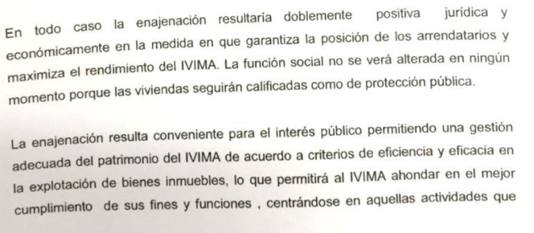 Memoria en la que el IVIMA justifica innecesariedad de las 2.935 viviendas públicas que vendió a un fondo buitre.