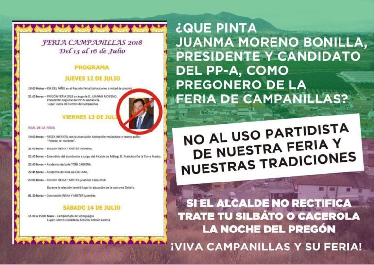 El cartel distribuido este viernes por el distrito de Campanillas (Málaga)