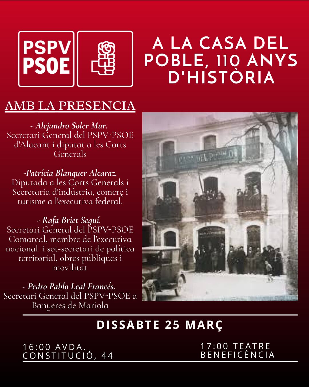 Cartel del acto del sábado