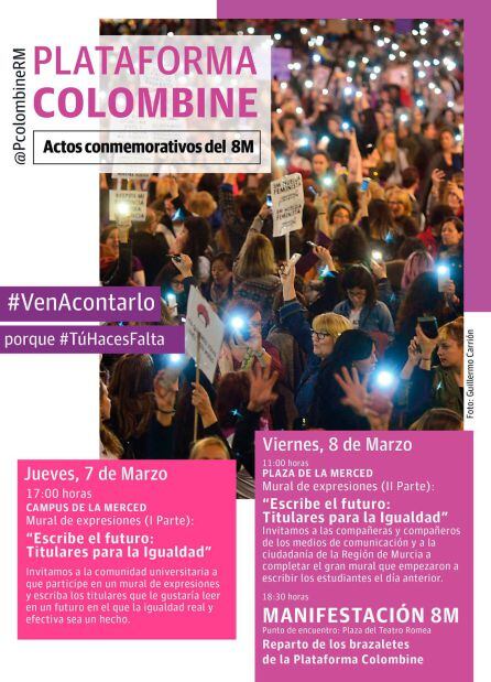 Cartel anunciador de las actividades programadas por la Plataforma Colombine con motivo del 8 de marzo