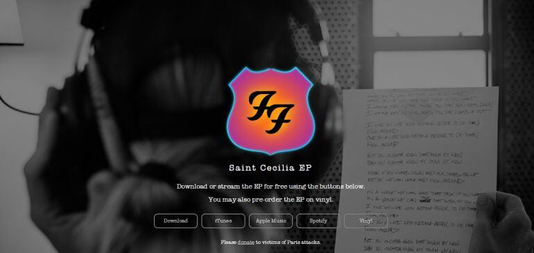 Página oficial de Santa Cecilia, el nuevo EP de Foo Fighters que incluye cinco temas inéditos.