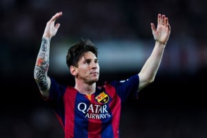 BARCELONA, SPAIN - MAY 30: Lionel Messi of FC Barcelona celebrates after scoring the opening goal during the Copa del Rey Final match between FC Barcelona and Athletic Club at Camp Nou on May 30, 2015 in Barcelona, Spain. (Photo by David Ramos/Getty Image