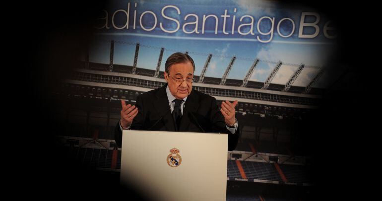 MADRID, SPAIN - MARCH 12:  Real Madrid President Florentino Perez holds a press conference at the Santiago Bernabeu stadium on March 12, 2015 in Madrid, Spain.  Perez appealed for more objectivity in reporting on the Spanish powerhouse from some members o