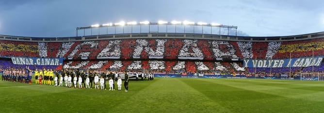 Uno de los lemas más repetidos de Luis Aragonés fue utilizado esta temporada como tifo en el partido de cuartos de final de la Champions entre el Atlético y el F.C. Barcelona.