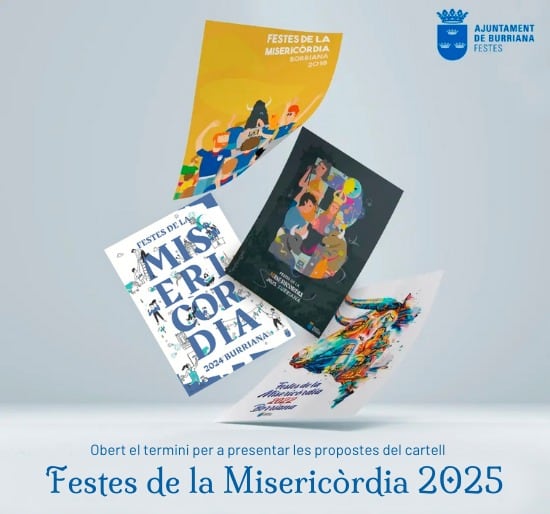 Cartel promocional de la apertura del plazo para presentar las propuestas de carteles de las Fiestas de la Misericordia de Burriana 2025