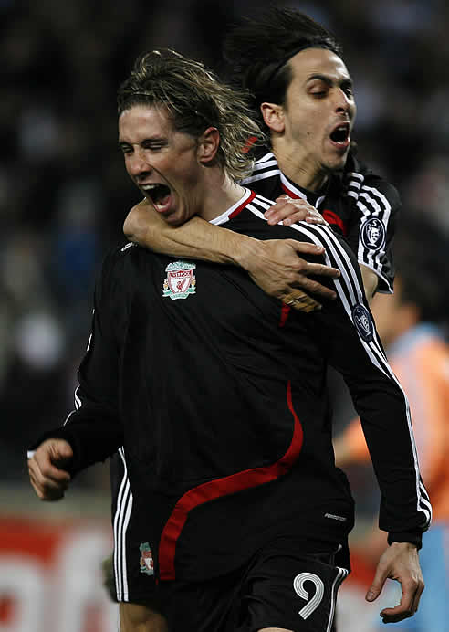 Fernando Torres celebra el gran gol que marcó en Marsella