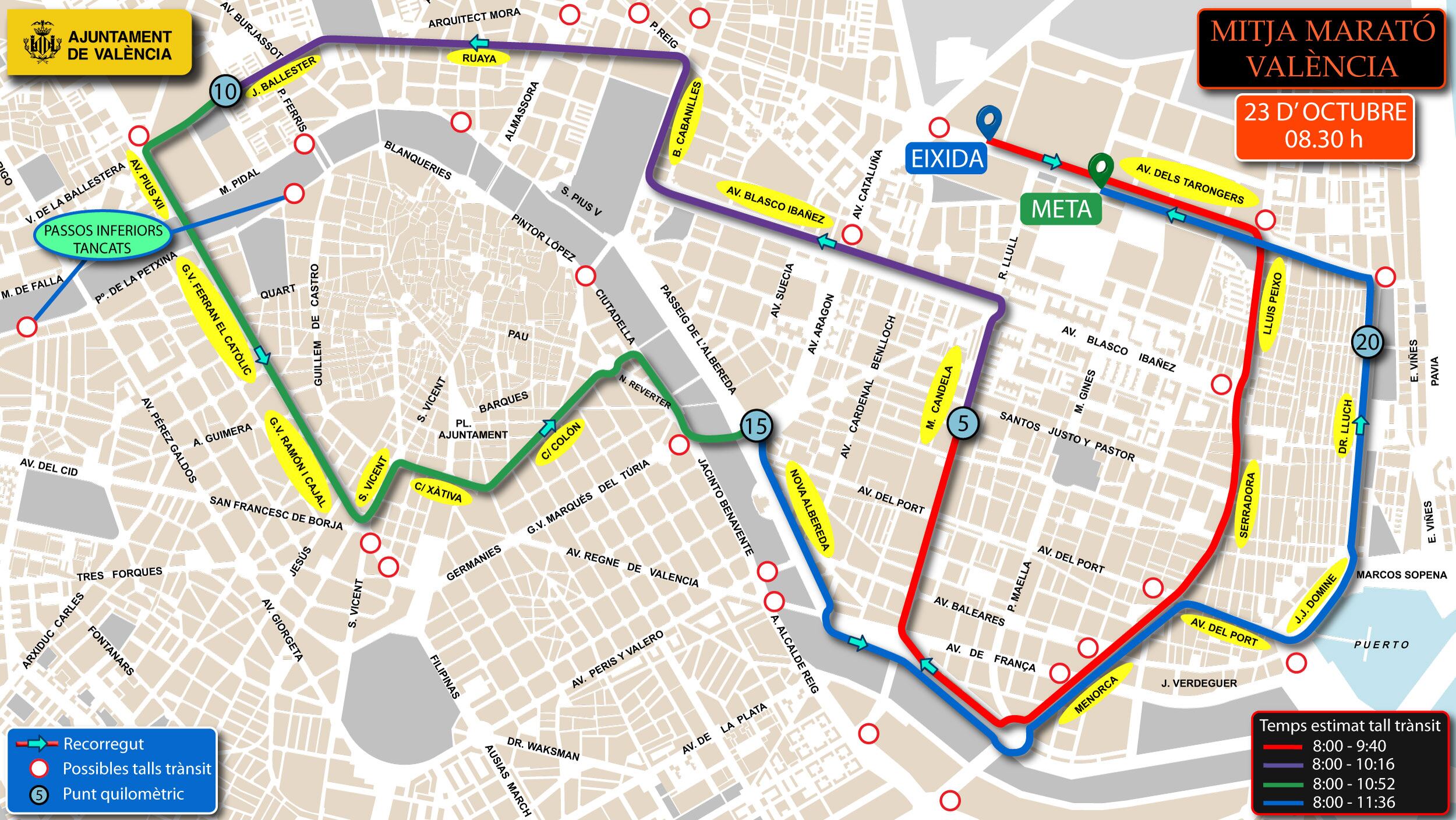 Cortes de tráfico por el Medio Maratón de València