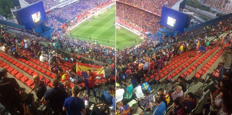 Muchos huecos en la zona junto a las cabinas de prensa en la final de Copa entre el Barcelona y el Alavés.