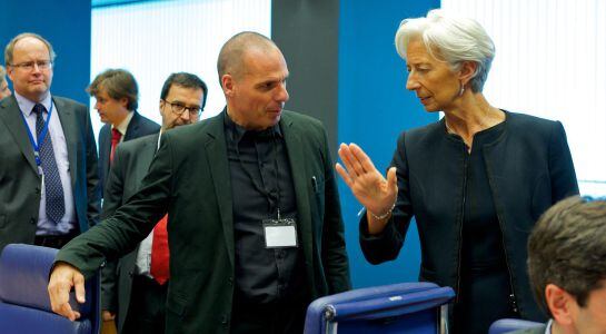 Yanis Varoufakis y Lagarde en el Consejo Europeo.