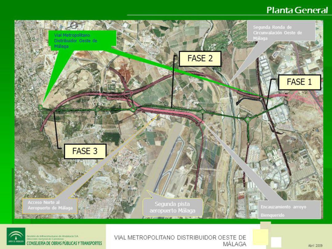 Plano donde se recogía el proyecto del Vial Metropolitano Distribuidor Oeste de Málaga