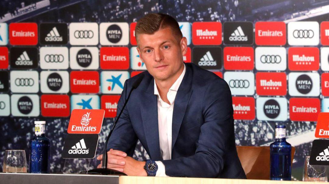 Toni Kroos, centrocampista alemán del Real Madrid durante la rueda de prensa.