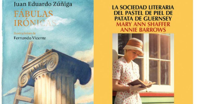 Portadas de &quot;Fábulas irónicas&quot; y &quot;La sociedad literaria del pastel de piel de patata de Guernsey&quot;