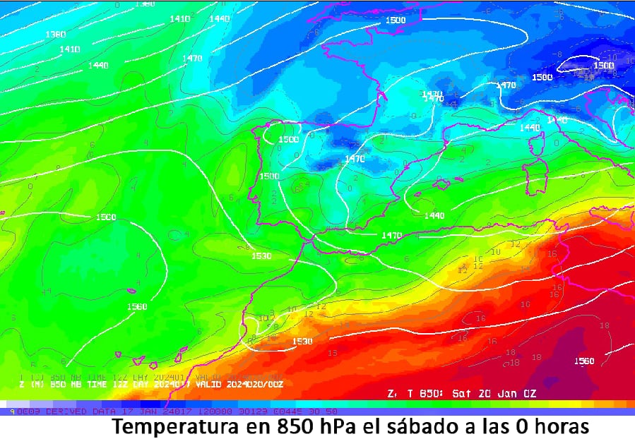 Temperaturas previstas para el sábado 20 de enero.