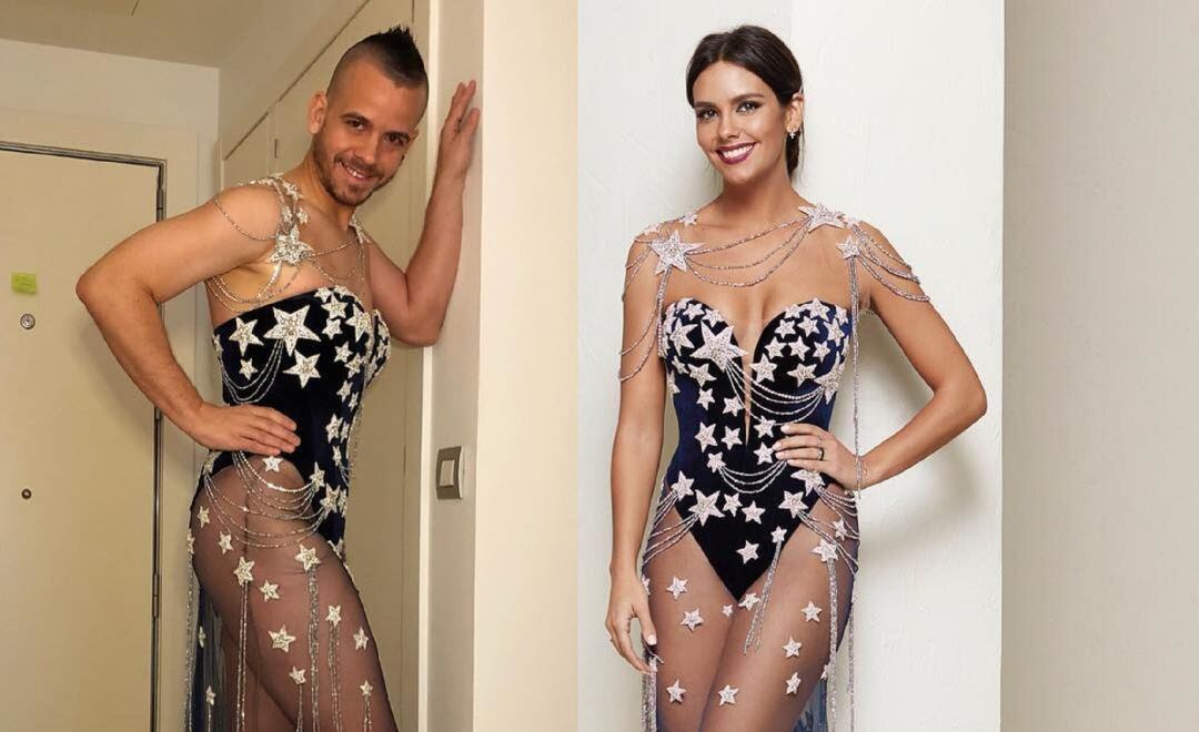 David Muñoz y Cristina Pedroche, con el vestido que la presentadora lució en las Campanadas de Nochevieja de 2017.