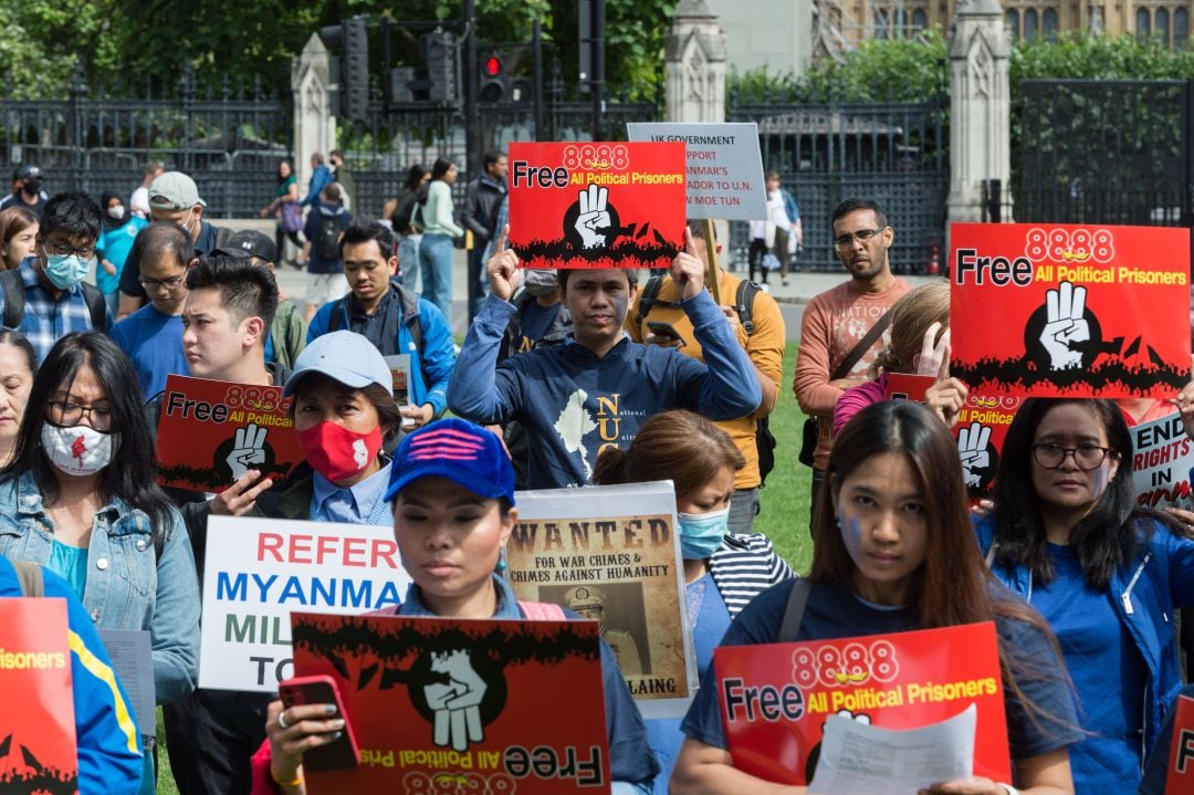 Protesta en Londres contra el golpe de estado militar de Myanmar, el pasado 8 de agosto.