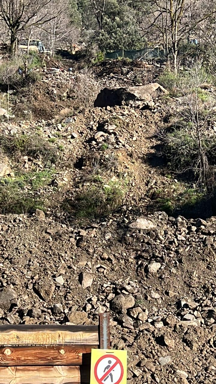 Aspecte de la zona afectada per la caiguda d'un gran bloc rocós al rec del Solà.
