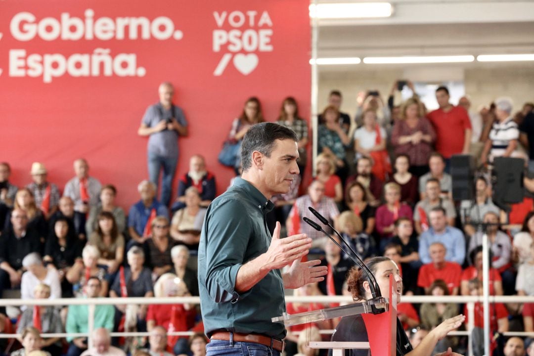 Pedro Sánchez, durante el mitin en Mislata, Valencia