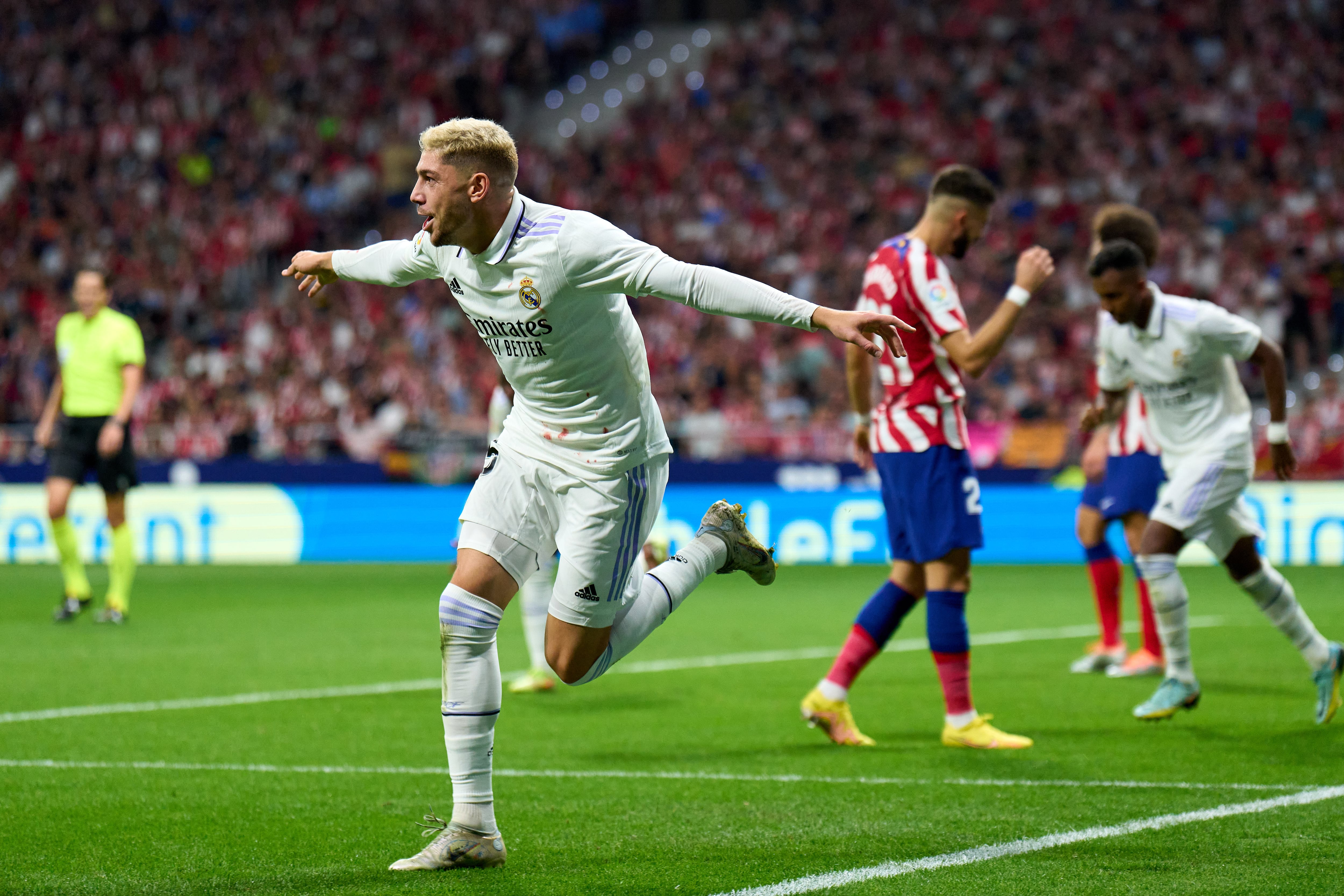 Fede Valverde celebra su tanto en el Cívitas Metropolitano.